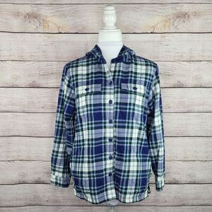 L.L. Bean Women's Fleece Lined Flannel Button Front Plaid Hoodie Small Petite